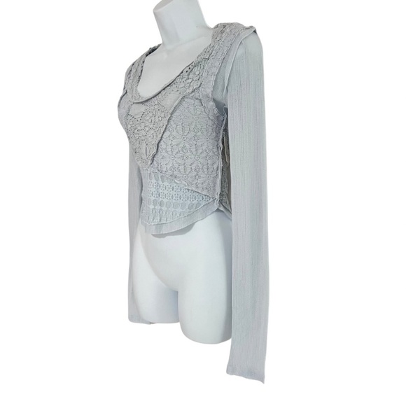 Free People Taylor Top In Grey Down Lace Long Sleeve - Picture 6 of 11